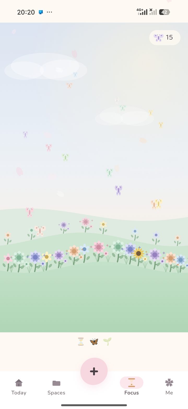 Cocoon's Meadow — pastel butterflies and flowers grown from real focus sessions